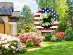 Horse Gifts for Women, Metal Horse Stuff Decorations Lawn Decor Wind Spinners, Americana Flag Decor Gifts for Women Men, Wind Chimes Outdoor Hanging 12 Inch