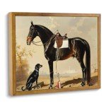 ARTZIO Vintage Framed Horse Wall Art，Dog Decor ，Animal Bathroom Aesthetic ， French Country Oil Painting，Bedroom Canvas Wall Art For Living Room，8x10in Ready To Hang
