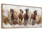 tigeridge Framed Horses Wall Art - Brown Horse Canvas Pictures Animal Wall Decor Running Horses Painting Prints Artwork for Living Room Bedroom Home Office Wall Decorations 20" x 40" Natural Frame