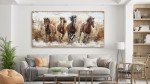 tigeridge Framed Horses Wall Art - Brown Horse Canvas Pictures Animal Wall Decor Running Horses Painting Prints Artwork for Living Room Bedroom Home Office Wall Decorations 20" x 40" Natural Frame