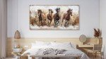tigeridge Framed Horses Wall Art - Brown Horse Canvas Pictures Animal Wall Decor Running Horses Painting Prints Artwork for Living Room Bedroom Home Office Wall Decorations 20" x 40" Natural Frame