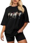 Flafens Oversized Tshirts for Women - Graphic T Shirt Loose Tees Crewneck Sleeve Top Cute Fashion Summer Pattern Print Tops, M, Three Horse