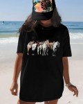 Flafens Oversized Tshirts for Women - Graphic T Shirt Loose Tees Crewneck Sleeve Top Cute Fashion Summer Pattern Print Tops, M, Three Horse