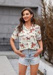 QLIPIN Western Button Up Shirts Women: Retro Cowgirl Shirt Rodeo Tops Hawaiian Summer Vacation Short Sleeve Top Blouses Apricot