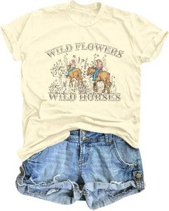 Western Cowgirl Shirt Wild Flowers Wild Horses Shirt Vintage Country Concert Shirt Rodeo Graphic Tee