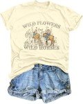 Western Cowgirl Shirt Wild Flowers Wild Horses Shirt Vintage Country Concert Shirt Rodeo Graphic Tee