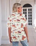 QLIPIN Western Button Up Shirts Women: Retro Cowgirl Shirt Rodeo Tops Hawaiian Summer Vacation Short Sleeve Top Blouses Apricot