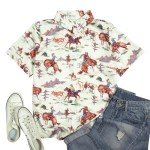 QLIPIN Western Button Up Shirts Women: Retro Cowgirl Shirt Rodeo Tops Hawaiian Summer Vacation Short Sleeve Top Blouses Apricot