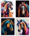 TOCDGOO Set of 4 Wild Horse Watercolor Prints - Rustic Canvas Wall Art Decor for Home, Bathroom & Bedroom - Unframed 8"x10" Animal Poster Collection - Elegant Horse Themed Decor