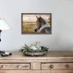 Framed Wild Horse Wall Art: 12x16 Horse Head Artwork horse Painting Animal Portrait for Wood Picture Office