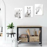 HPNIUB White Horse Wall Art Print Set Of 3 (12”X16”,Framed, Wild Horse Artwork, Animals Pictures of Horse Black White Canvas Wall Art For Bedroom Decoration, Minimalist Pint Home Decor