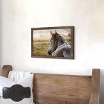 Framed Wild Horse Wall Art: 12x16 Horse Head Artwork horse Painting Animal Portrait for Wood Picture Office