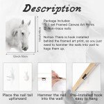 HPNIUB White Horse Wall Art Print Set Of 3 (12”X16”,Framed, Wild Horse Artwork, Animals Pictures of Horse Black White Canvas Wall Art For Bedroom Decoration, Minimalist Pint Home Decor