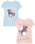 The Children's Place,Short Sleeve Graphic T-Shirt 2-Pack,Boots Bows & RODEOS/This Girl Loves Horses,Medium (7/8)