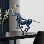 SunBlogs Art Horse Statue, Unique Metal Art Sculpture for Vintage Home Decor, Modern Decor, Gift for Horse Lovers (Blue)
