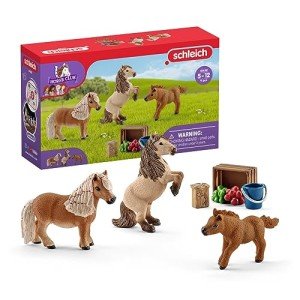 Schleich Horse Club - 8 PC Miniature Shetland Pony Family Playset with 3 Horses and Accessories - Collectable Farm Animal Figurines - Realistic Mini Horse Toys for Girls and Boys - Kids Ages 5+