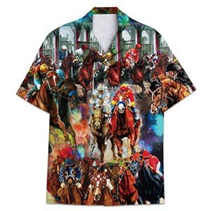 Funny Horse Hawaiian Shirts for Men, Tropical Horses Racing Short Sleeve Button Down Hawaiian Shirt 11