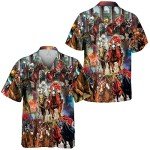 Funny Horse Hawaiian Shirts for Men, Tropical Horses Racing Short Sleeve Button Down Hawaiian Shirt 11