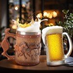 LAUGOKOBE Wooden Barrel Horse Beer Mug, 20oz Stainless Steel Horse Beer Stein Coffee Cup Horses Lover Gifts for Birthday Christmas, Renaissance Accessories Halloween Party Decoration Drinkware Gift