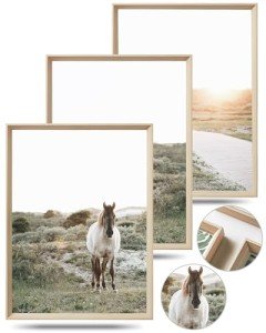 UPWOIGH Framed Wall Art, White Horse Outskirts setting sun Wood Canvas Wall Art,12"x16" Cotton Pattern Poster Wall Decor Aesthetic for Living Room Bedroom,Set of 3,Accessories