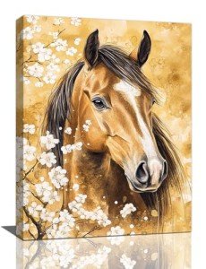 Horse Wall Art Canvas Rustic Horse Wall Decor Prints Framed Painting Farmhouse Flower Pictures Gifts Artwork for Bathroom Living Dining 12"x16"