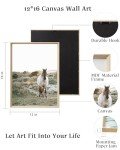 UPWOIGH Framed Wall Art, White Horse Outskirts setting sun Wood Canvas Wall Art,12"x16" Cotton Pattern Poster Wall Decor Aesthetic for Living Room Bedroom,Set of 3,Accessories