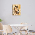 Horse Wall Art Canvas Rustic Horse Wall Decor Prints Framed Painting Farmhouse Flower Pictures Gifts Artwork for Bathroom Living Dining 12"x16"