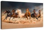 Horse Wall Art, Equine Themed Animals Galloping In The Sand Running Horses Pattern, Horse Painting Horse Pictures Wall Decor, Canvas Wall Art For Living Room Decor Aesthetic,12x18 inches,Unframed