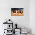 Horse Wall Art, Equine Themed Animals Galloping In The Sand Running Horses Pattern, Horse Painting Horse Pictures Wall Decor, Canvas Wall Art For Living Room Decor Aesthetic,12x18 inches,Unframed