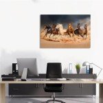 Horse Wall Art, Equine Themed Animals Galloping In The Sand Running Horses Pattern, Horse Painting Horse Pictures Wall Decor, Canvas Wall Art For Living Room Decor Aesthetic,12x18 inches,Unframed