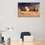 Horse Wall Art, Equine Themed Animals Galloping In The Sand Running Horses Pattern, Horse Painting Horse Pictures Wall Decor, Canvas Wall Art For Living Room Decor Aesthetic,12x18 inches,Unframed