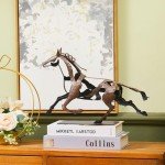 SunBlogs Art Running Horse Sculpture Decor, Handmade Metal Horse Statue Home Decor, Rustic Animal Statue Gifts for Women (Vintage Brown)