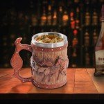 LAUGOKOBE Wooden Barrel Horse Beer Mug, 20oz Stainless Steel Horse Beer Stein Coffee Cup Horses Lover Gifts for Birthday Christmas, Renaissance Accessories Halloween Party Decoration Drinkware Gift