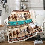 Horses Blanket Horse Themed Room Decor for Girls, Bohemian Native Aztec African Tribal Horse Throw Blanket, Boho Western Rustic Farmhouse Fleece Blanket Exotic Nordic Style Fuzzy Blanket 50"X60"