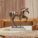 SunBlogs Art Metal Horse Statue Décor, Handmade & Hand-Painted Modern Western Horse Decoration, Rustic Iron Sculpture Gifts for Home Office for Horse Lovers