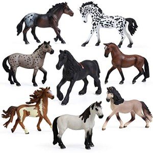 UANDME 8PCS Big Mare and Stallion Toy Figures, Plastic Horse Figurines, Animal Toys for Girls and Boys, Club Cake Topper Party Decoration