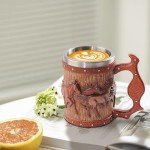LAUGOKOBE Wooden Barrel Horse Beer Mug, 20oz Stainless Steel Horse Beer Stein Coffee Cup Horses Lover Gifts for Birthday Christmas, Renaissance Accessories Halloween Party Decoration Drinkware Gift