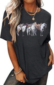 Horse Shirt Women Oversized Rodeo Western T-Shirt Cowgirl Tshirt Cow Graphic Tee Cowboy Shirt Short Sleeve Tops Grey