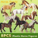 TikOnsYol 8 in 1 Horse Toy Set for Girls 6-12, 8 Pcs Realistic 5'' Plastic Figurines With Stable, Farm Animal Gift for Boys Toddlers Kids Birthday, Black
