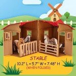 TikOnsYol 8 in 1 Horse Toy Set for Girls 6-12, 8 Pcs Realistic 5'' Plastic Figurines With Stable, Farm Animal Gift for Boys Toddlers Kids Birthday, Black