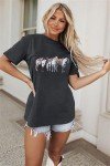 Horse Shirt Women Oversized Rodeo Western T-Shirt Cowgirl Tshirt Cow Graphic Tee Cowboy Shirt Short Sleeve Tops Grey