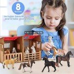 TikOnsYol 8 in 1 Horse Toy Set for Girls 6-12, 8 Pcs Realistic 5'' Plastic Figurines With Stable, Farm Animal Gift for Boys Toddlers Kids Birthday, Black