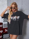 Horse Shirt Women Oversized Rodeo Western T-Shirt Cowgirl Tshirt Cow Graphic Tee Cowboy Shirt Short Sleeve Tops Grey