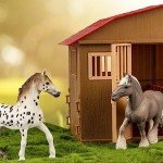 TikOnsYol 8 in 1 Horse Toy Set for Girls 6-12, 8 Pcs Realistic 5'' Plastic Figurines With Stable, Farm Animal Gift for Boys Toddlers Kids Birthday, Black