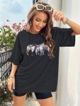 Horse Shirt Women Oversized Rodeo Western T-Shirt Cowgirl Tshirt Cow Graphic Tee Cowboy Shirt Short Sleeve Tops Grey