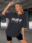 Horse Shirt Women Oversized Rodeo Western T-Shirt Cowgirl Tshirt Cow Graphic Tee Cowboy Shirt Short Sleeve Tops Grey