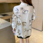 Womens Button Down V Neck Shirts Long Sleeve Casual Dressy Horse Printed Blouses Tops (US, Alpha, Medium, Regular, Regular, Beige)