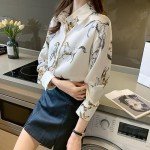 Womens Button Down V Neck Shirts Long Sleeve Casual Dressy Horse Printed Blouses Tops (US, Alpha, Medium, Regular, Regular, Beige)