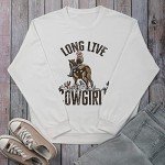Teaaha Long Live Cowgirls Sweatshirt Women Horseback Rider Western Vintage Country Southern Cactus Graphic Shirt Pullover White