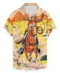 QIVICIMA Men's Retro Bowling Shirts Cowboy Western Shirt 50s Rockabilly Style Button Down Shirts Vintage Style Camp Shirt 1 E35 Cowboy Yellow St XL